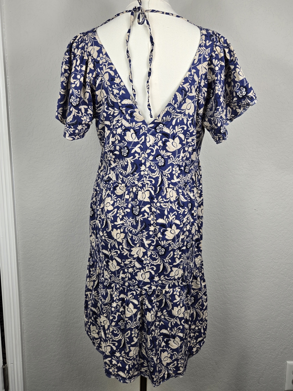 Old Navy Floral Tiered Mini Dress Small Boho Cottagecore Puff Sleeve V Neck - Picture 5 of 7